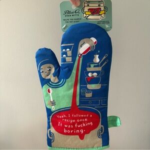 Blue Q Bold Blue Oven Mitt with Quirky Graphic “I followed the recipe once” NWT